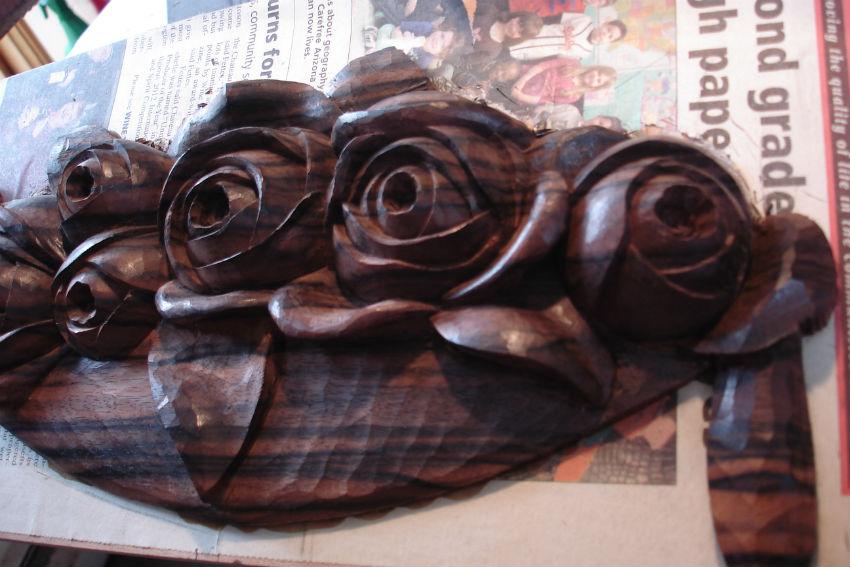 Hand Carved Roses from Rosewood, Wood Carving School